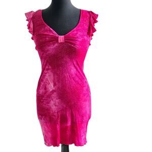 Vintage Hourglass Women M Purple Metallic Flutter Sleeve Strappy Dress Fairy Y2k